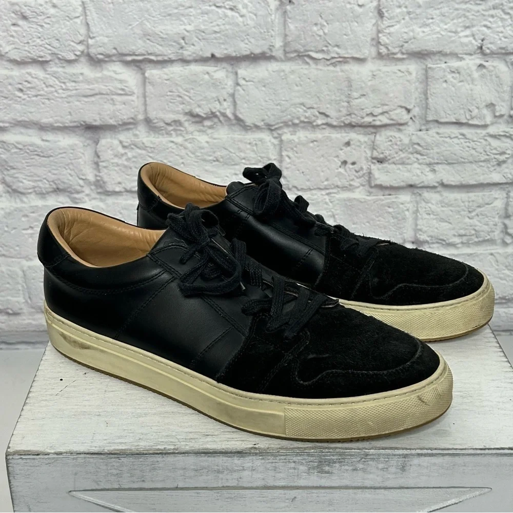 Greats Brooklyn Court Sneaker in Black Dark Shadow Leather